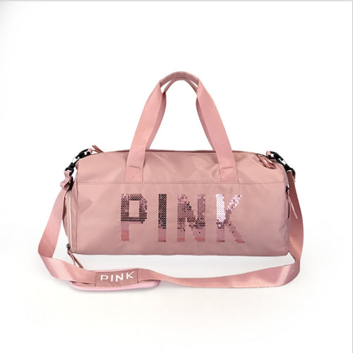 The latest design sequins PINK letter fitness bag dry
