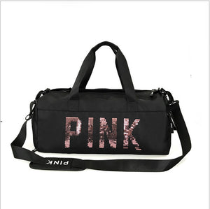The latest design sequins PINK letter fitness bag dry